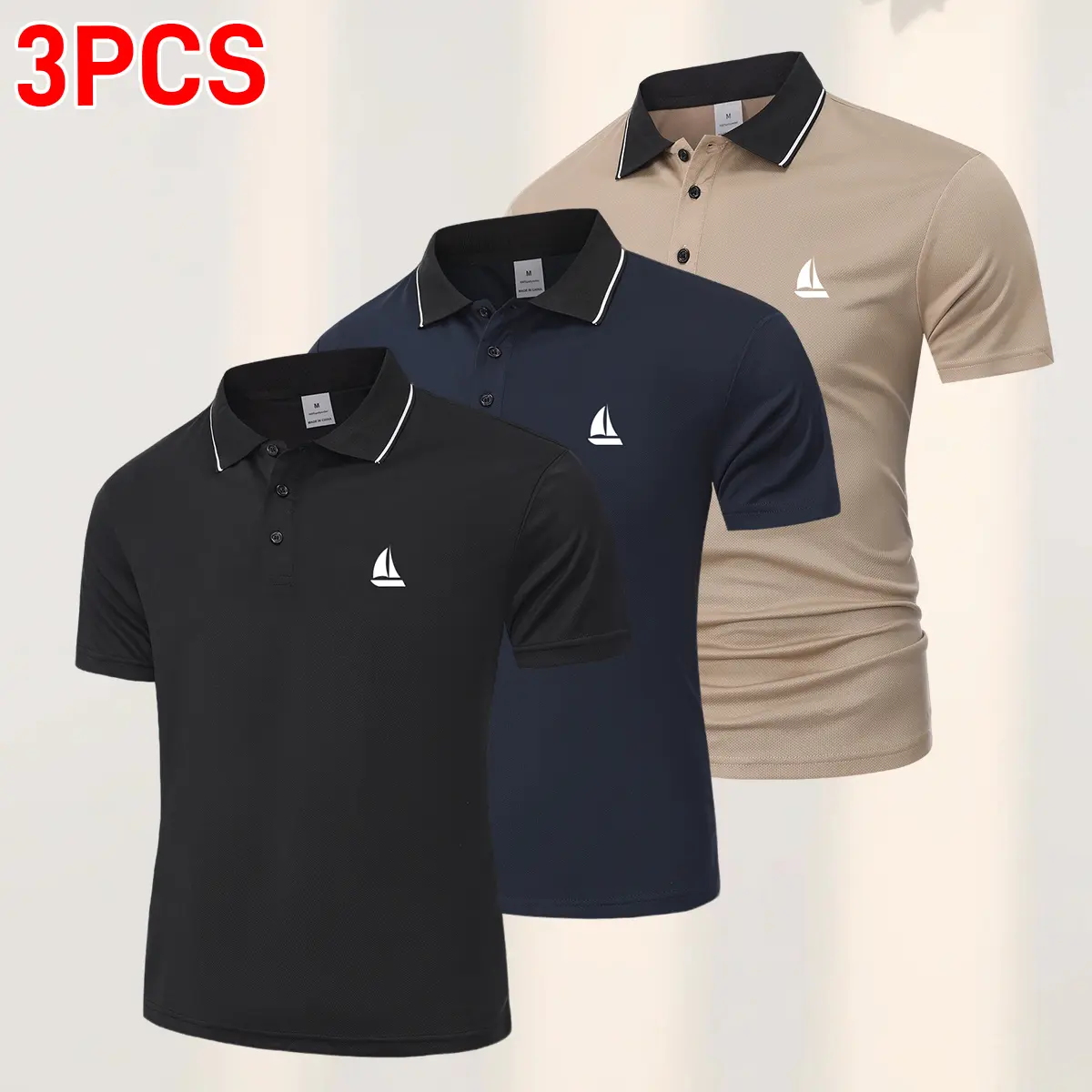Men’s 3-Pack Ultra Breathable Cool Polo Shirts with Prints – Super breathable short-sleeve casual tops featuring a three-button placket and wrinkle-resistant fabric, ideal for hot summer days, the beach, and outdoor activities.