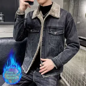 Men's Autumn Winter Denim Jacket Fleece Lined Thickened Lamb Wool Cotton Coat Fashion Trendy Casual Outerwear for Cooler Weather