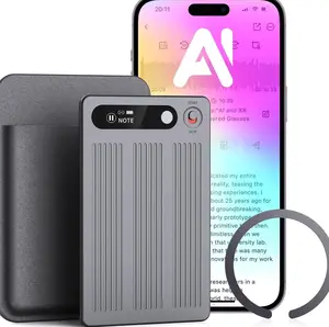 AI Voice Recorder with Transcribe＆Summarize, App Control Audio Recorder Support Al Noise Cancellation Technology with 80+ Languages, Note Taker with 64GB Memory, Audio Device for Meeting, Call, Grey