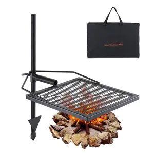 Swivel Campfire Grill And Fire Pit Grate Over Fire Pits For Open Fire Outdoor Cooking Equipment, Heavy Duty Steel Grill Grates, 360° Adjustable Portable Camp Fire Racks For Camping Outdoor BBQ