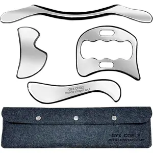 4-in-1 Stainless Steel Gua Sha Muscle Scraper Tool Set, Professional IASTM Physical Therapy Hand Tool for Body Care, Massage & Scraping (4-Piece Carry Bag Included)