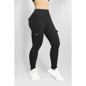 Women's Cargo Yoga Leggings Butt Lifting Leggings with Flap Pockets High Waist Tummy Control Running Pants Gym Tights