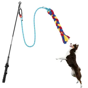 Pawaboo Flirt Pole Toy for Dogs, Interactive Training Pet Teaser Wand with Rope Lure Chewing Toy, Outdoor Pet Teaser Pole for Dogs Chase and Tug of War, Dog Trainer Flirt Stick Pole Teasing Toy