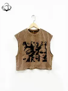 Women's Loose-Fit Sleeveless Vest Top, Round Neck Casual Street Style, All-Season Breathable Cotton Fabric, Fashion Print Design, Womenswear, Casual Comfy Vests