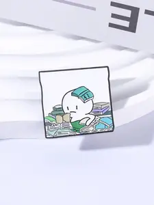 Cartoon Person Buried in Books Pin Minimalist White Figure Surrounded by Stacked Books Tired Expression Design Brooches Durable Alloy Pins, Durable Metal Pins, Accessories for Students Book Lovers Backpack Jacket Hat Decoration Gift