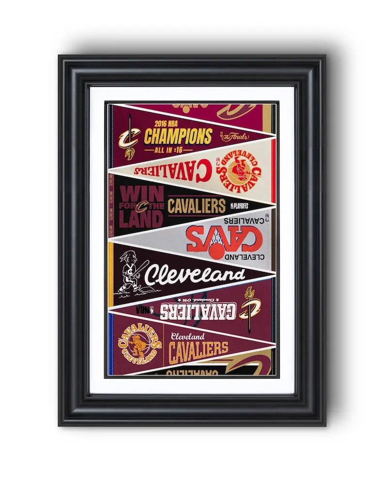 [Unframed] Cleveland Cavaliers “Vintage Pennants to 2016 Champions” Collection Print – Classic Basketball Wall Art