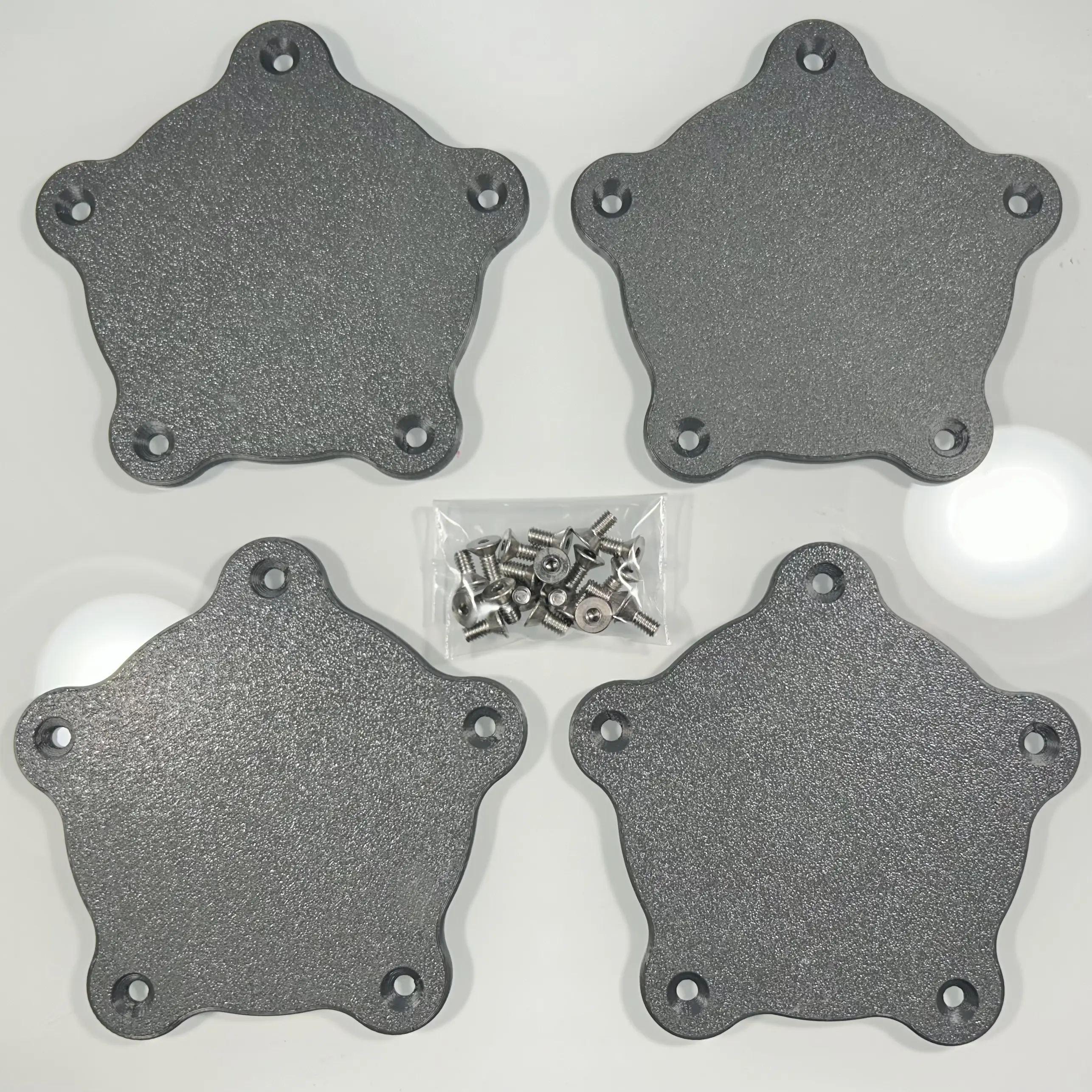 Torq Thrust Flat Center Cap Set 3D Printed 3/16" Tall With Mounting Screws Textured Dark Gray American Racing Wheels