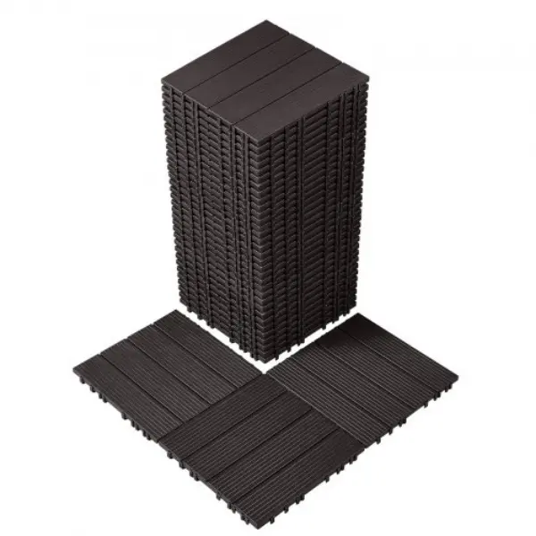 Vevor Waterproof Vinyl Deck Tiles, 12x12 in. Interlocking Porch Flooring, Dark Brown - Pack of 36 (Model HDDBSL4TBTSZO4PBXV0)