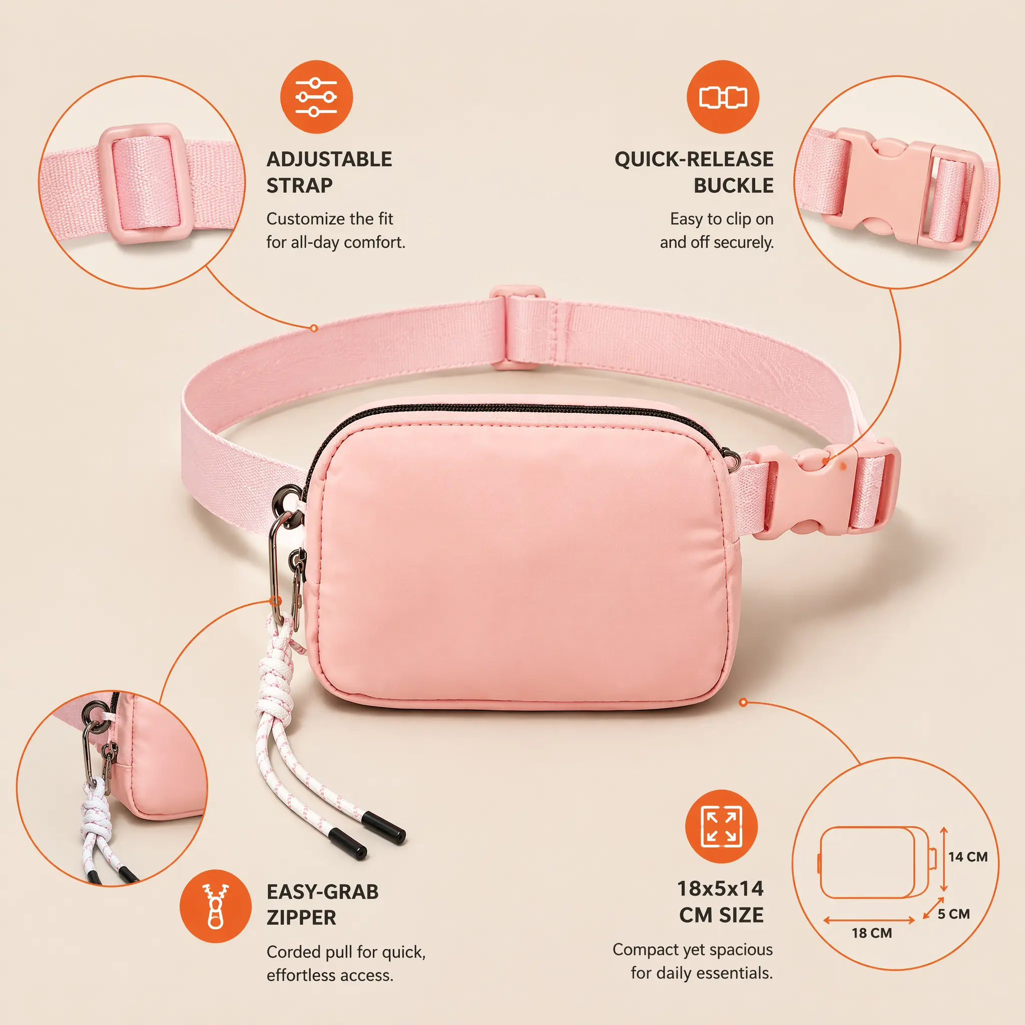 Women's Lightweight Memory Fabric Casual Crossbody Bags - Adjustable Strap, Buckle, Rounded Shape, Side Hook, Quick Release Compact Sling Bag for Everyday Essentials, Travel