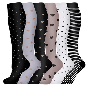 MhzyCaus 6 Pairs Calf Compression Socks for Men & Women, Ultra Soft Breathable Stretchy Fabric, All-Day Comfort Lightweight, Ideal for Running, Fitness, Travel, Work & Daily Wear, Fashion Modern Design Polka Dot