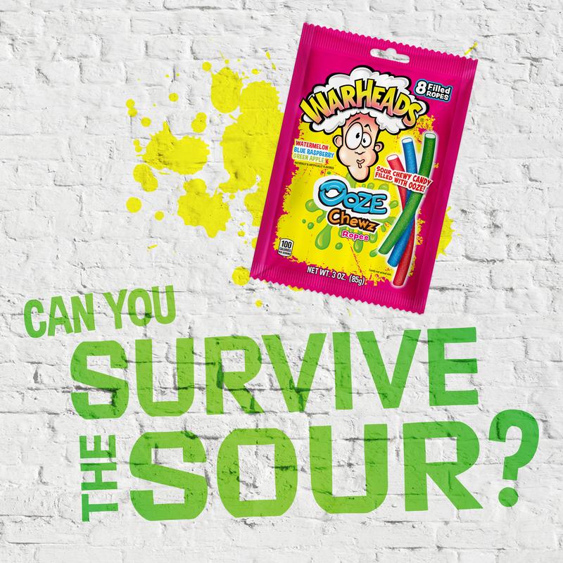 WARHEADS Ooze Chewz Ropes - Chewy Candy Ropes with Sour Filling in Watermelon Blue Raspberry & Green Apple Flavors 3 oz Bags 6 Pack Sweet Snack