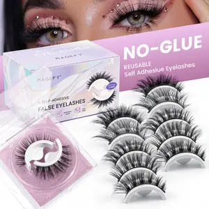 MAGEFY No Glue False Eyelashes 5 Pairs,Pre-Glued Self Adhesive Lashes,Reusable Press On Lashes with Extra Adhesive Strips Travel Friendly
