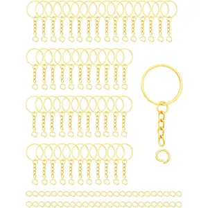 50Sets 1 inch Keychain Rings Golden Split Round Key Ring with Chain and Open Jump Rings for DIY Keychain Making Crafts