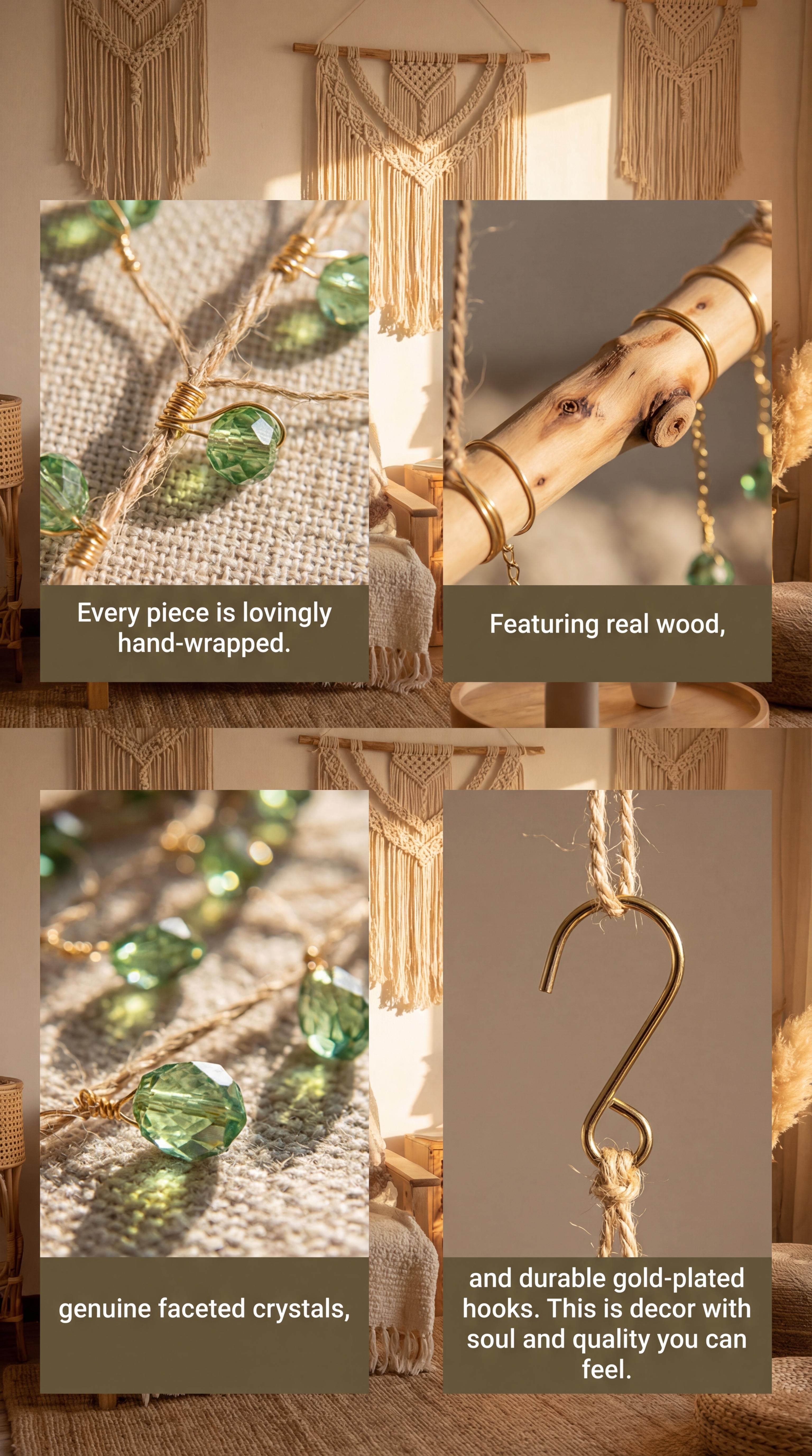 Green/crystal plant suncatcher – Handmade Bohemian Window Decor with Real Wood & Crystal Glass Beads, Rainbow Light Catcher for Home, Garden, suncatcher plant hanger， raised garden beds Gift Idea weeping willow tree Faux Ivy wall planter french doors