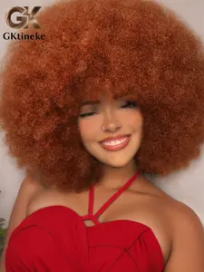 Gktineke 70s Afro Wig With Bangs Curly Wigs For Black Women 6-10inch Afro Kinky Curly Wig Premium Synthetic Machine Wigs Big Afro Wig