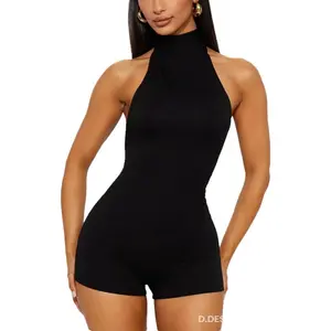THLAI Sexy Jumpsuit for Women Romper Sleeveless Backless Halter Bodycon Shorts Jumpsuit One Piece Clubwear Night Party Outfit