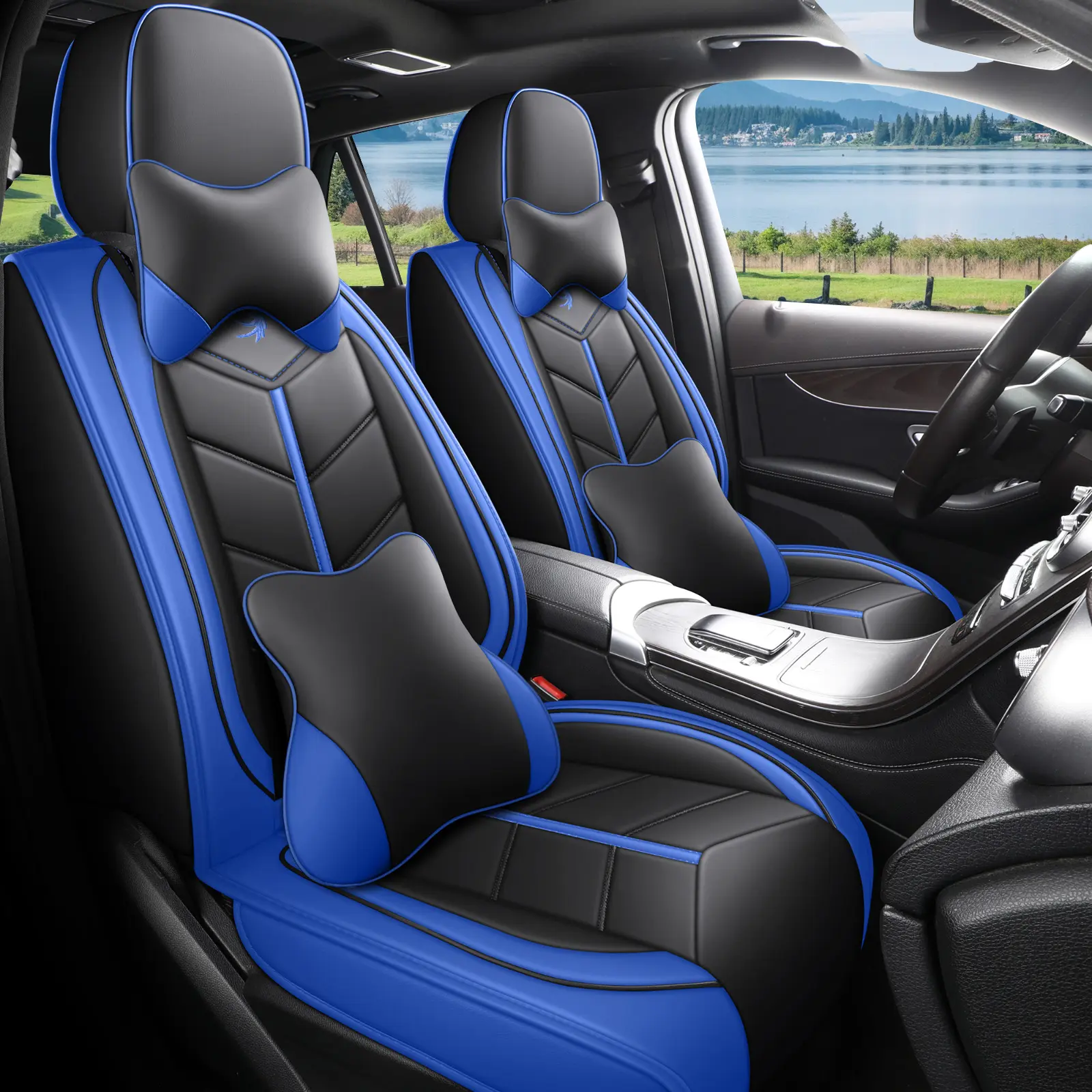 OTOEZ Nappa Leather 5-Seat Car Seat Covers, Full Set Waterproof Breathable Front & Rear Protectors, Universal Fit for Most Vehicles, Car Seat Protectors Car Seat Accessories