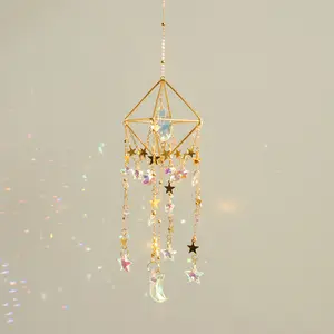 Crystal Sun Catcher, Suncatcher Prism Hanging Wind Chime, Handmade Rainbow Maker Indoor Outdoor Decor for Window Bedroom Courtyard Garden