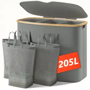 250L Laundry Hamper With Lid 4 Section, Extra Large Laundry Basket With 4 Removable Bags, 66GAL Laundry Basket Organizer For Bedroom, Laundry Room, Dorm, Clothes Hamper, Beige, Laundry Baskets