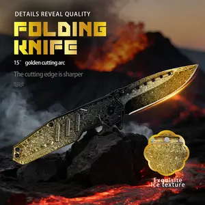 A must-visit for outdoor enthusiasts! Gold cutting arc folding knife, suitable for outdoor camping, hiking, kitchen and emergency use, perfect for collection or as a gift.