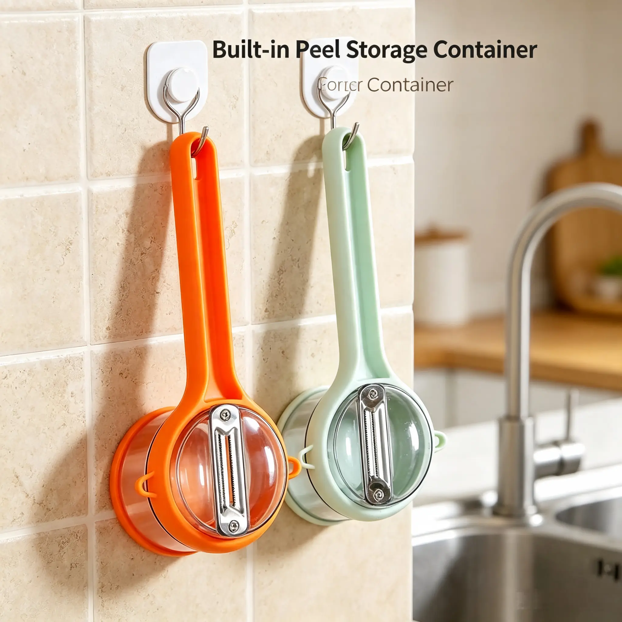 Multifunctional Vegetable Peeler with Storage Container, No Mess Splash-Proof Fruit Potato Peeler, Portable Built-in Waste Bin Peeling Tool, Household Kitchen Gadget, Available in Orange & Yellow