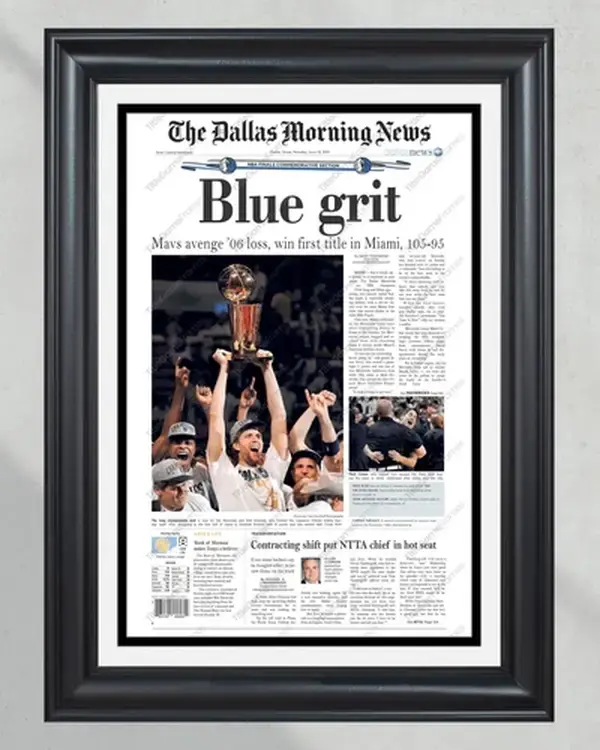 2011 Dallas Mavericks NBA Basketball Championship 'Blue grit' Newspaper Poster Print - NO FRAME