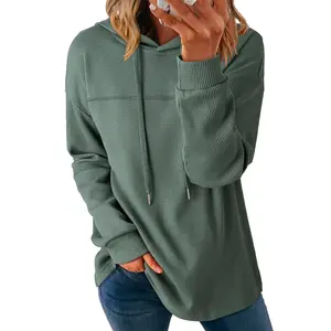 Dokotoo Womens Hoodies Casual Waffle Knit Long Sleeve Drawstring Pullover Sweatshirts Lightweight Hooded Tops