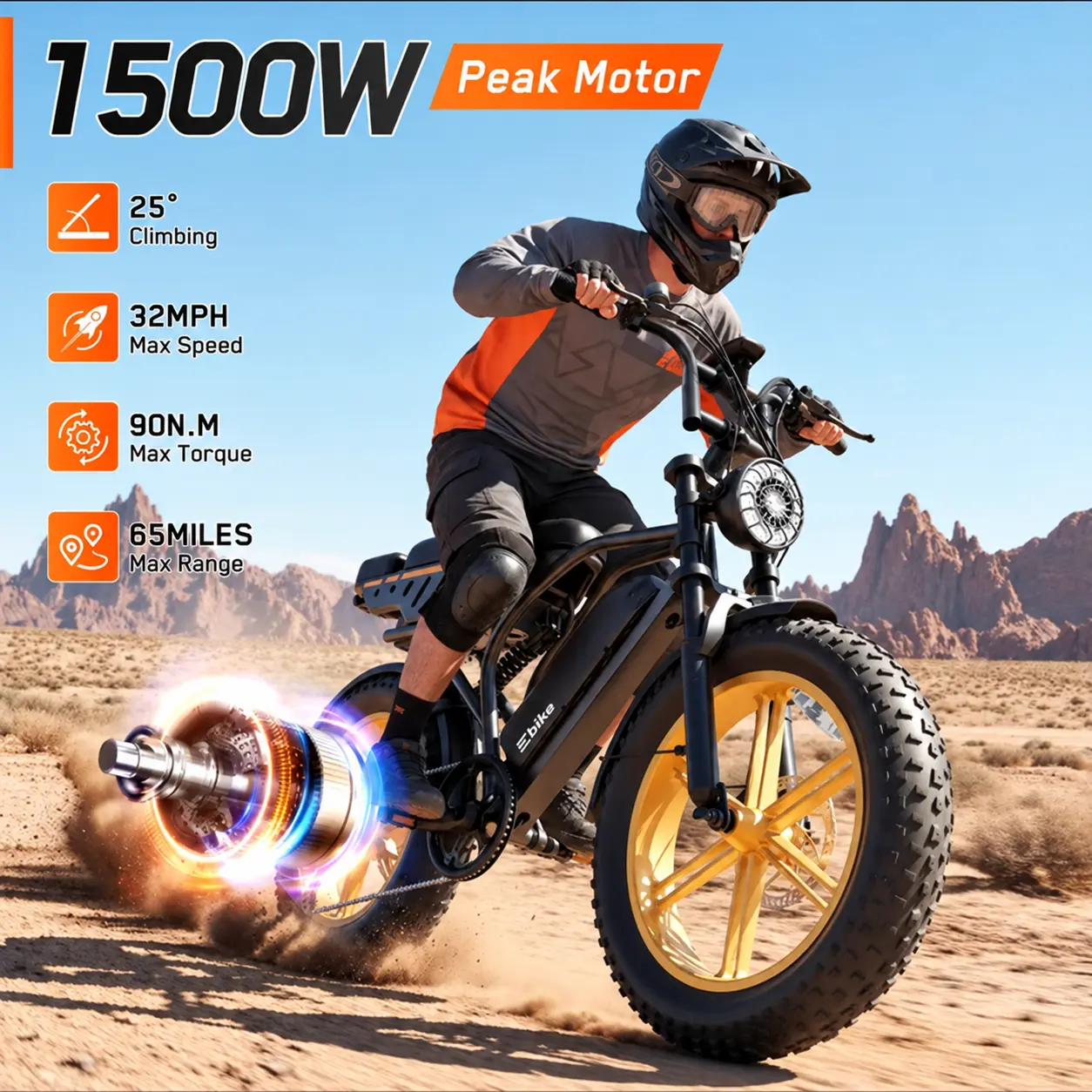 R9 Adult Commuting Ebike - 1500W/750W Motor Power, 20"x4.0 Fat Tires, 7-Speed, LCD Display, Front Suspension, Iron Frame, 48V Dual Batteries, 7.5-Hour Charge, Up to 120 mi Range, for Parks Cycling