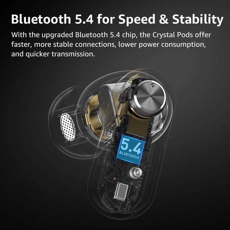 TOZO-Crystal Pods Hybrid Active Noise Cancelling Wireless Earbuds, Dual Mics ENC AI Clear Calls, Bluetooth 5.4 in Ear Headphones, 35H Long Playtime, IPX5 Waterproof Headset Black Charging Audio Electronic Connection Custom Stereo Chargeable