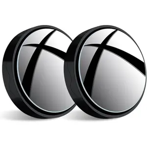 2PCS Round HD Glass Convex Rear View Mirror with Frame, 360 Wide Angle Side View Mirror Accessories with Self Adhesive Back for Car, SUV and Trucks, Black