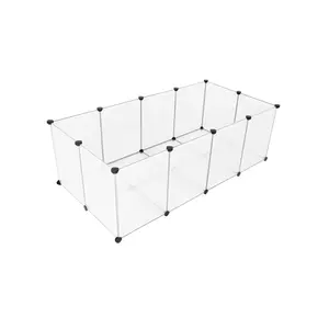 SONGMICS Pet Playpen with Floor, Small Animal Pen, Pet Fence Indoor, DIY Plastic Enclosure for Hamsters, Rabbits, Hedgehogs, Ferrets, 56.3 x 28.7 x 18.1 Inches