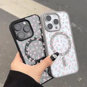 Luxury Magsafe Transparent Crocodile Pink floral flower phone case For iPhone 16 15 14 13 12 Pro Max Plus Magnetic Wireless Charge protective Cute cartoon shell skin feeling magnetic attraction titanium gray transparent Casing Cover iphone  16  pro  case