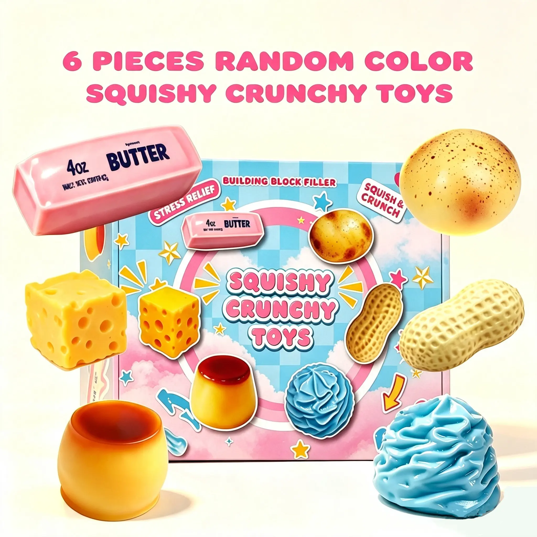6‑Piece Set Crunchy ASMR Sensory Fidget Balls, Building‑Block Filled Anti‑Stress Squishy Toys, Ideal Gift for Teens & Adults, Party Entertainment, Back to School Haul, Exam Week Birthday Presents, Halloween & Haunted Theme Gifts