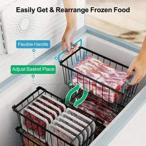 4pcs Classic Style Carbon Steel Stackable Storage Bins for Refrigerator - Deep Freezer Organizer with Lid, Easy Access to Bottom Items, Vertical Refrigerator Storage, Reduces Food Waste, Black, White 7 Cubic Feet Freezer Compatible, Shelf Baskets