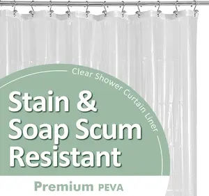 Design Plastic Shower Liner Clear - Premium PEVA Shower Curtain Liner with Rustproof Grommets and 3 Magnets, Waterproof Cute Lightweight Standard Size Bathroom Curtains - Clear