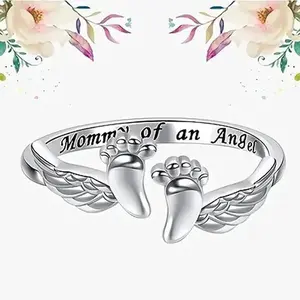 Mommy of an Angel Ring- Angel Wing & Heart Footprint Design Fashionable Daily All-match Accessory  or Special Occasions Mommy  After Pregnancy Loss