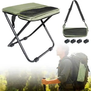 Lightweight Folding Stool with Adjustable Shoulder Bag - Portable Compact Outdoor Seat for Fishing, Camping, Hiking, Picnic, Travel & Daily Queue, Durable Steel Frame & Oxford Cloth, No Assembly Needed