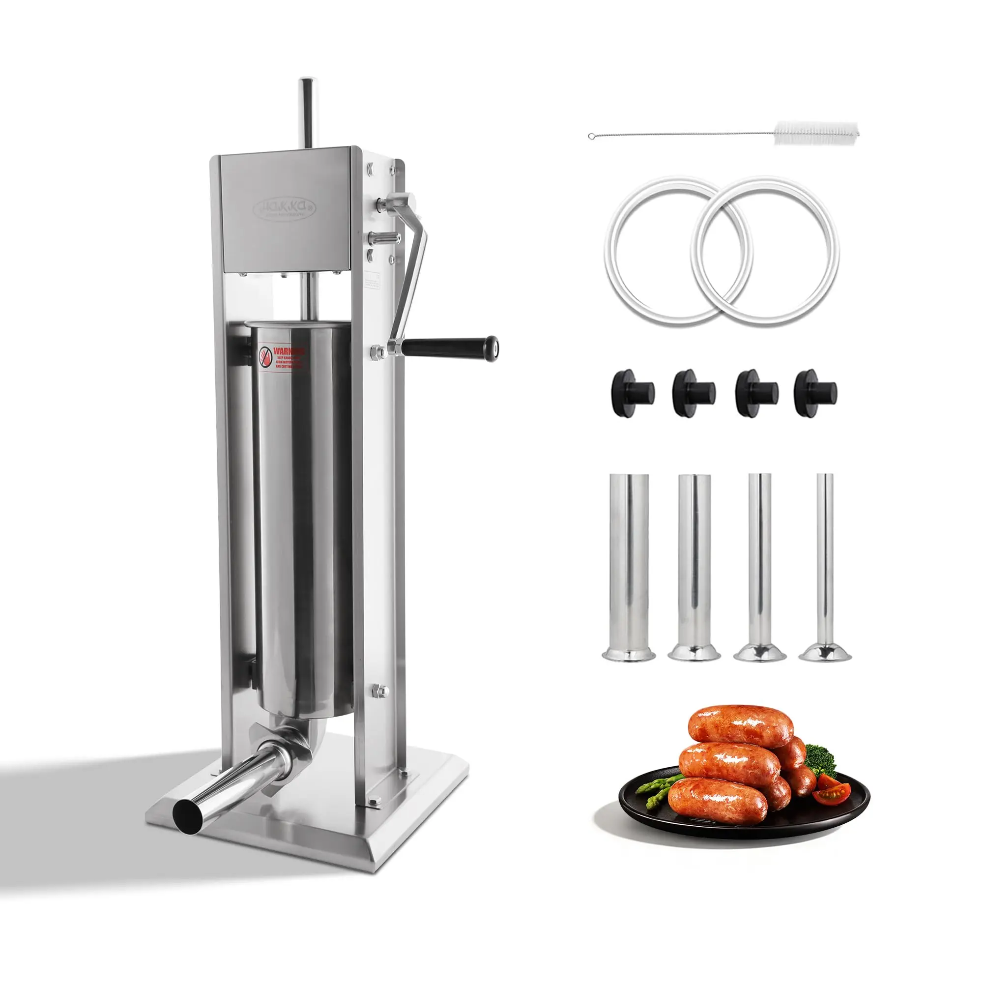 Hakka Manual Sausage Stuffer - 7L/15LBS Vertical Meat Stuffing Machine, Dual-Speed Stainless Steel Machine, Food-Grade 304 Material, 4 Stuffing Tubes Included for Home Kitchen & Commercial Use