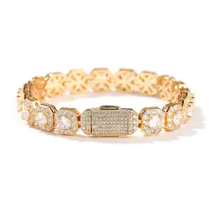 Hip Hop Bracelet 9mm, Iced Out Square CZ Tennis Bracelet, Princess Cut Bling Chunky Statement Bracelet, Streetwear Y2K Trendy Jewelry, Aesthetic Mens Womens Unisex Accessories, Designer Inspired Gift for Him, Gold Silver Bracelet