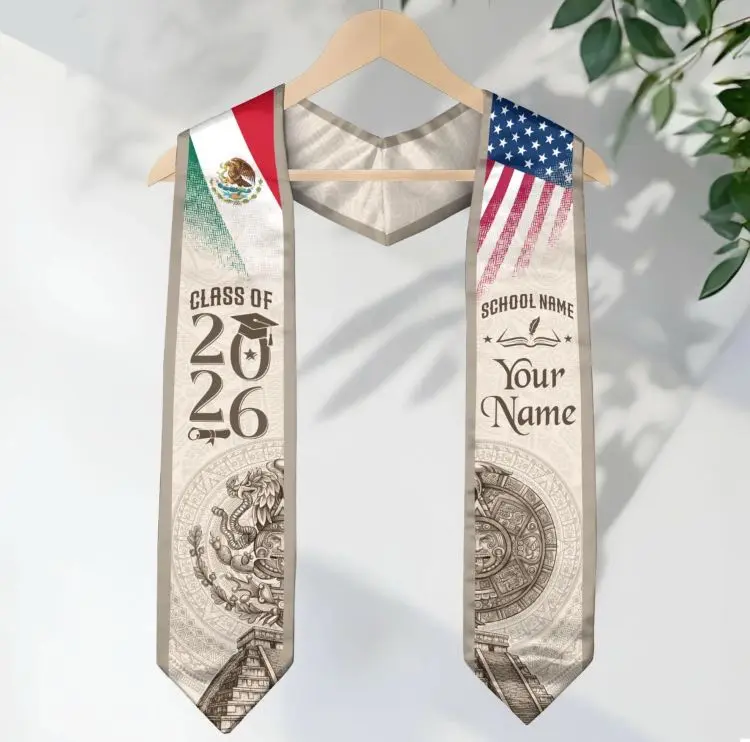 Personalized Mexican American Graduation Stole 2026 – Custom Name & School Sash for Kids and Adults