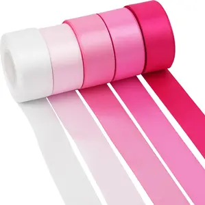 1 Inch Pink Satin Ribbon  Pink Ribbon for  Wrapping Crafts Wedding Bridal Shower Valentine's Day Decorations 5 Rolls Assortment 10 Yards Each Color Total 50 Yards