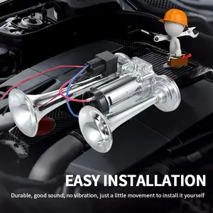 12V 130DB Dual Trumpet Air Horn Kit – Zinc Alloy Chrome, Super Loud with Compressor – Universal for Car/Truck/SUV/Boat/Motorcycle