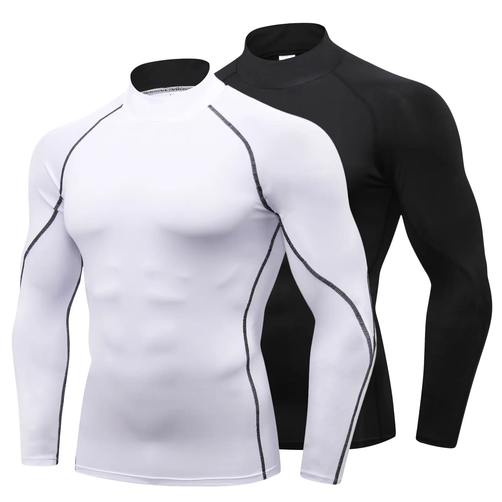 LANBAOSI Men's 2-Pack Compression Thermal Long-Sleeve Turtleneck Undershirts, Athletic Base Layer for Gym Workouts, Running, Compression Shirts