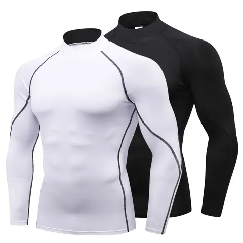 LANBAOSI Men's 2-Pack Compression Thermal Long-Sleeve Turtleneck Undershirts, Athletic Base Layer for Gym Workouts, Running, Compression Shirts