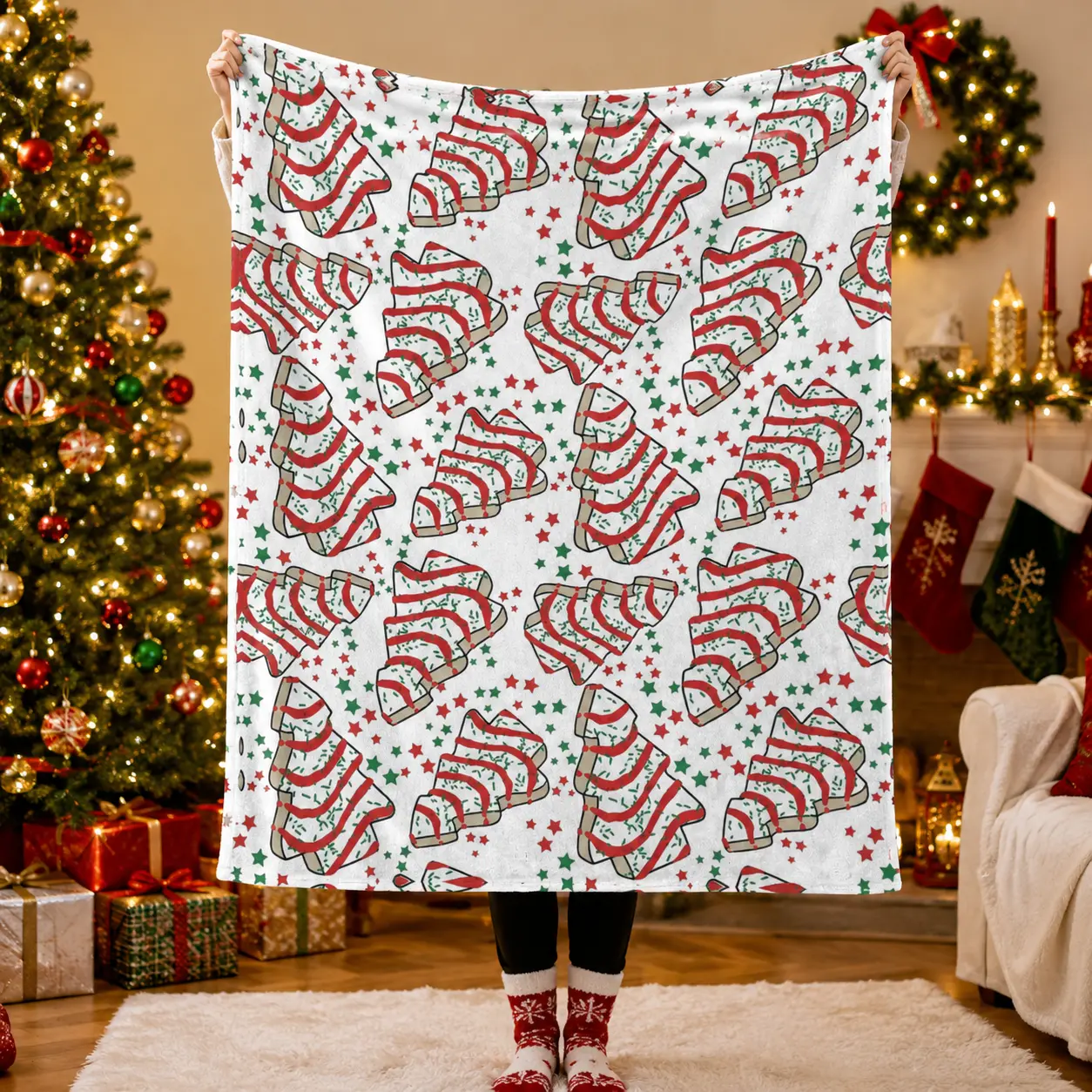 Soft Warm Christmas Tree Print Blanket, Throw Blanket, Perfect for Naptime Sofa Office Bed Camping Travel Cozy Home Decor Accessory