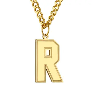 U7 Men Initial Letter Necklace Cuban Chain Alphabet Pendant Necklace Square Capital  A-Z  Monogram Necklace