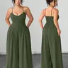 Elegant Casual Plus-Size Women's Spring-Summer Wide-Leg Fit Jumpsuit with Adjustable Button Shoulder Straps and Pleated Waist Womenswear