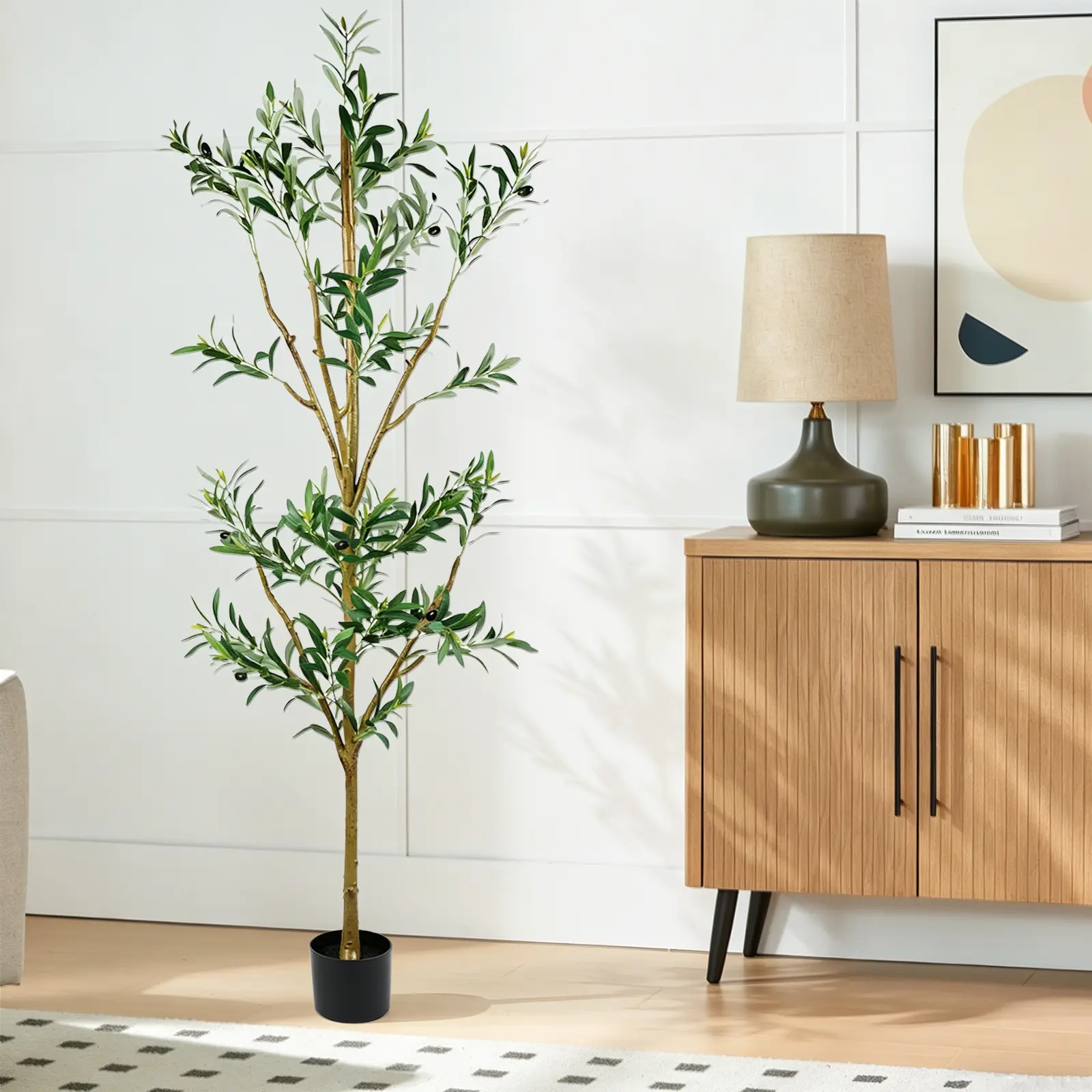 Olive Trees Artificial Indoor with Natural Wood Trunk and Realistic Leaves and Fruits.6 feet Fake Olive Tree for Home House Office Décor.