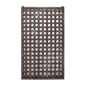 Vintage Teak Wood Staircase Railing Mesh Repurposed 56 inch Tall Wall Hanging