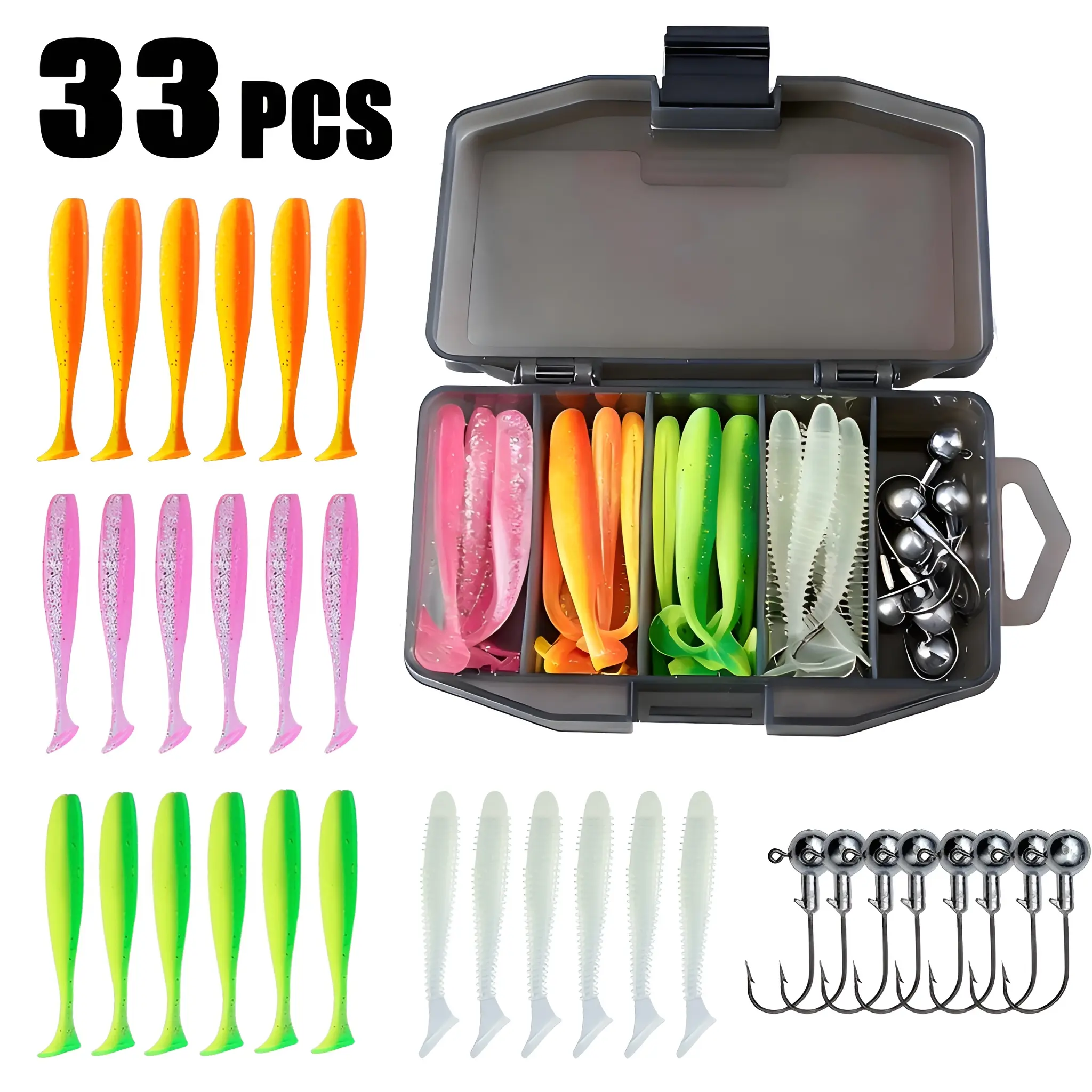 Fishing Lure Kit, 33/70pcs Fishing Lure Set, Fishing Accessories Including T-tail bait, lead hook, a complete set tiktokshopspringglowup,summervibes